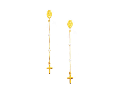 Gold Plated Dangle Mother Mary CZ Earring